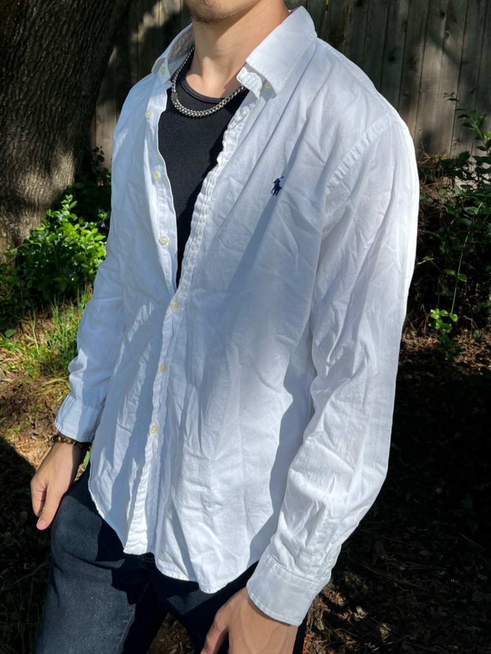 Ralph Lauren White Button-Down Shirt MEN CUSTOM FIT Navy Polo Logo long sleeve - Picture 10 of 10